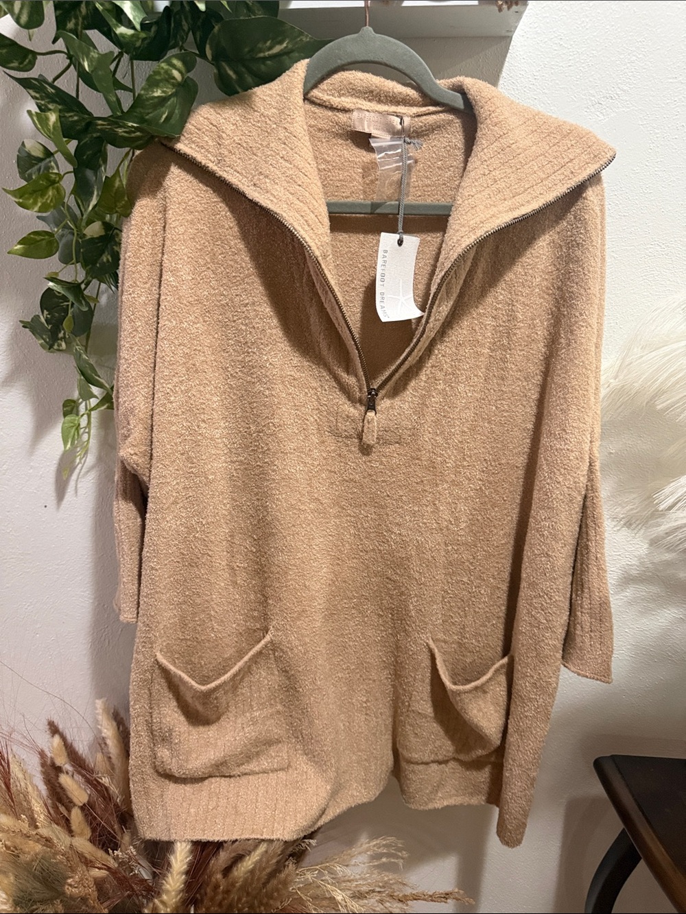 Barefoot Dreams Camel Half-Zip Cozy Pullover with Pockets
